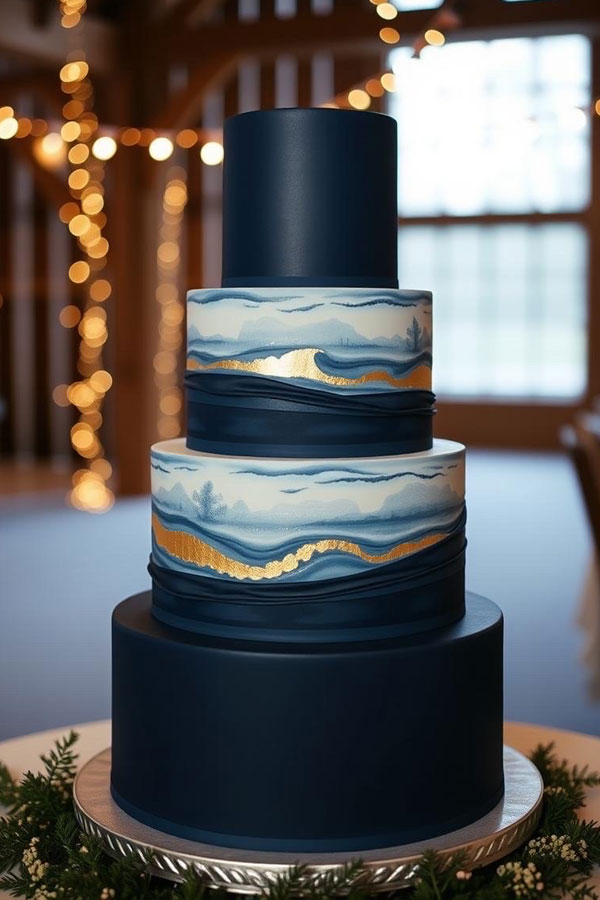 61 Exquisite Wedding Cakes for Every Style: Navy Blue Sophisticated Cake