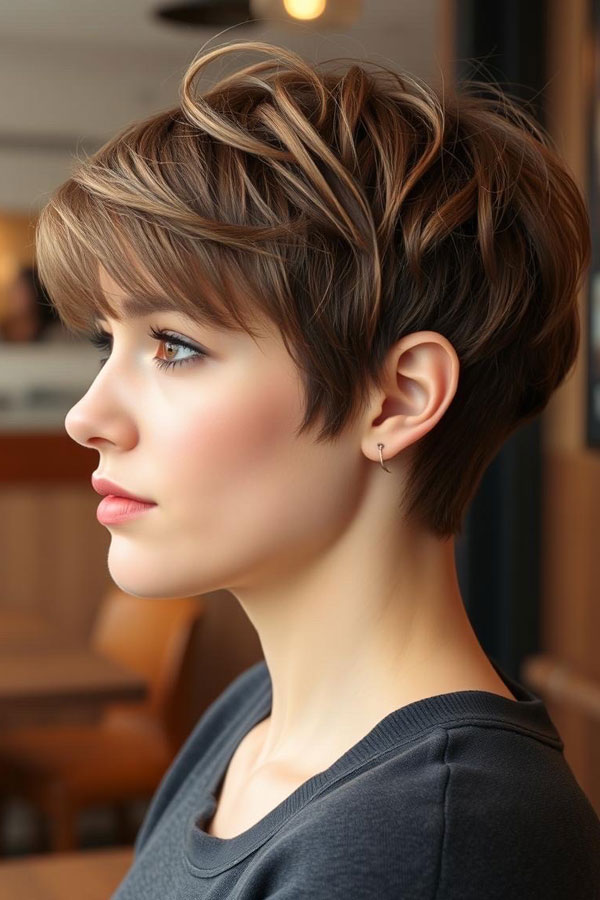 40 Pixie Haircuts for Modern Women : Textured Soft Brown Pixie