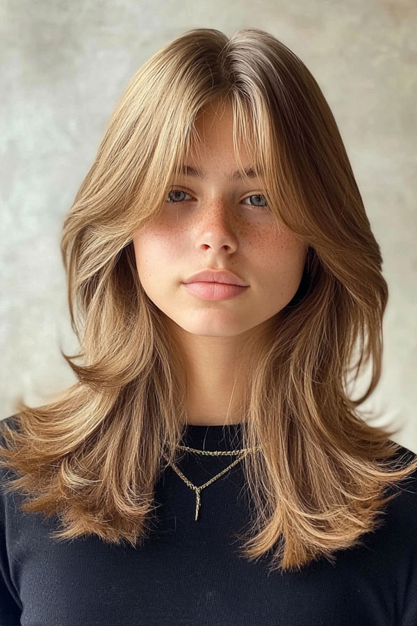 60 Cute Layered Hairstyles For Long Hair : Honey Blonde Soft Shag with Wispy Layers