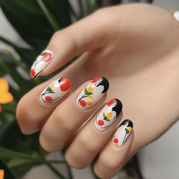 Modern Abstract Fruit-Inspired Nails