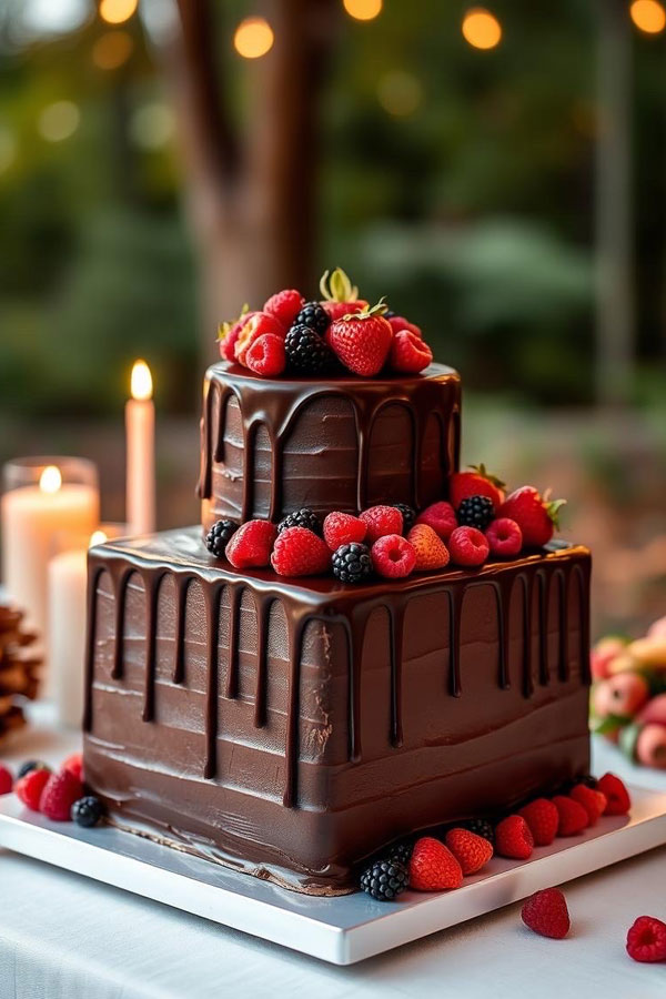 61 Exquisite Wedding Cakes for Every Style: Decadent Chocolate Mix-Shaped Cake