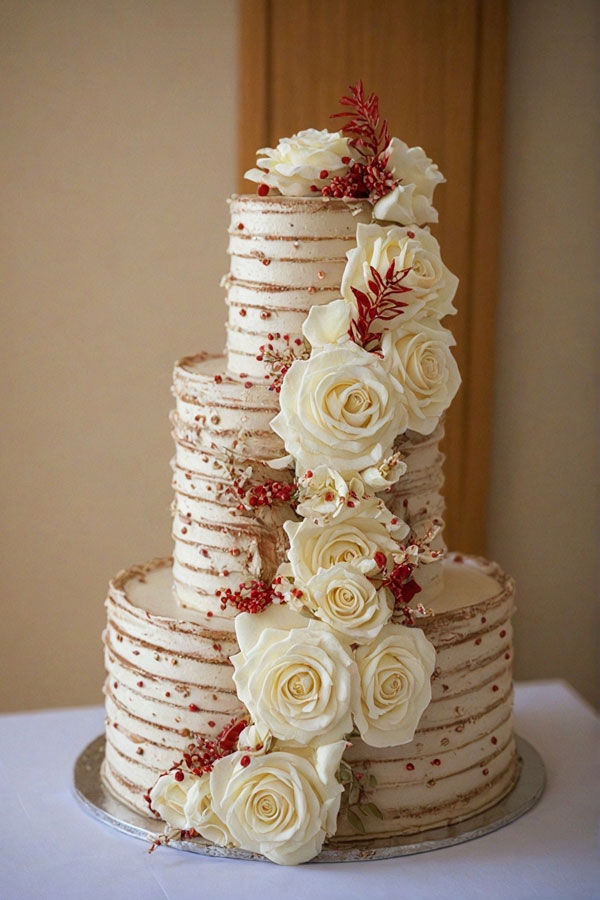 61 Exquisite Wedding Cakes for Every Style: Elegant Ivory White Rose Cascade