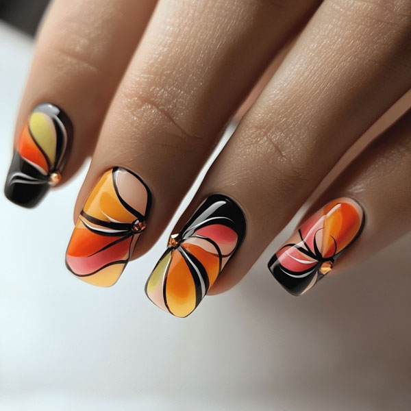 30 Summer Nail Trends to Try : Abstract Sunset Floral Nail Design