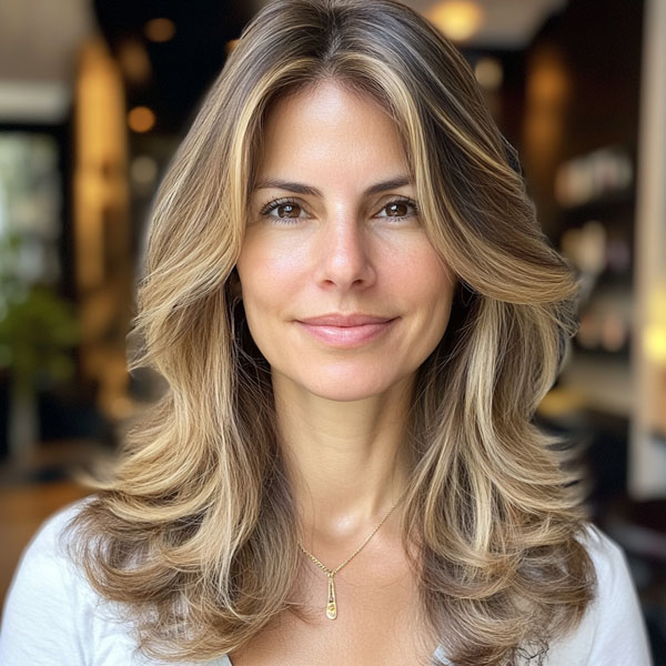 35 Layered Haircuts for Women Over 40 : Ash Blonde Mid-Length Layers