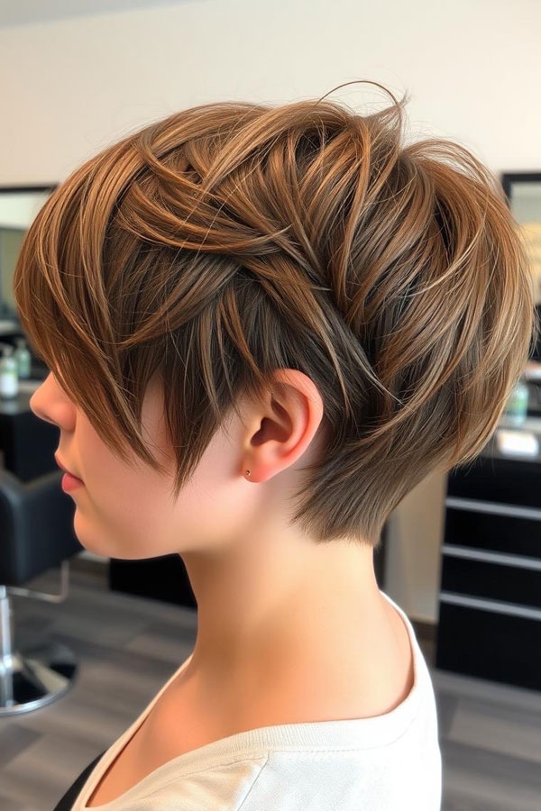 Layered Caramel Pixie, Pixie Hairstyle for Modern women