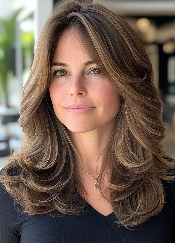 Deep Chestnut Cascading Layers, Layered Haircuts for Women Over 40