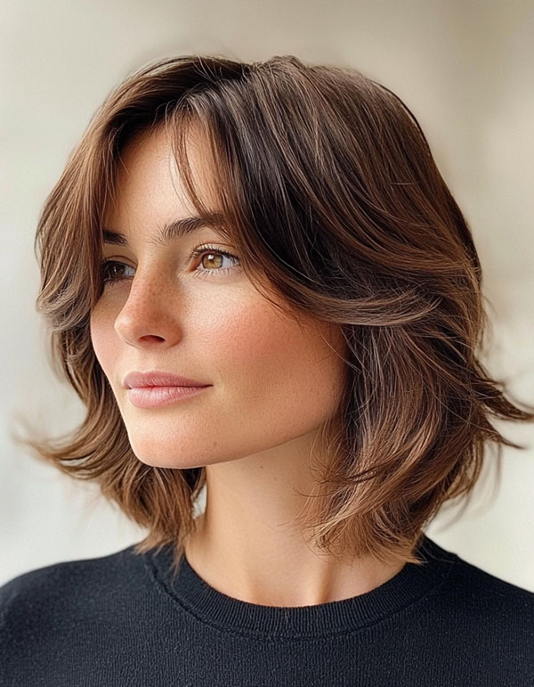 45 Chic Layered Bob Haircuts : Softly Layered Brunette Bob