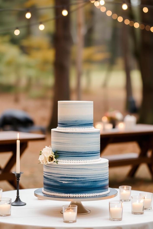 Ombre Blue Three-Tiered Cake, wedding cake, wedding cake trends, wedding cake inspiration