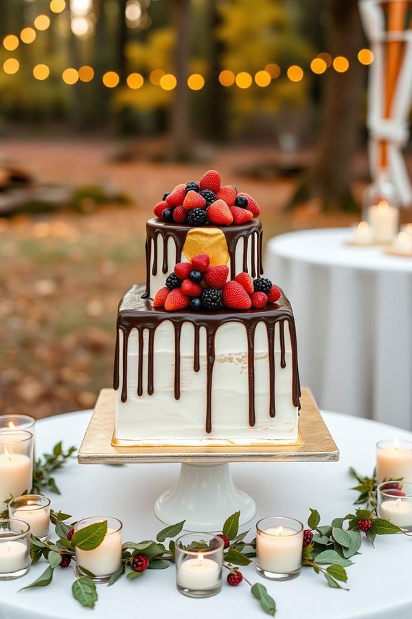 61 Exquisite Wedding Cakes for Every Style: Rustic Berry Drip Cake