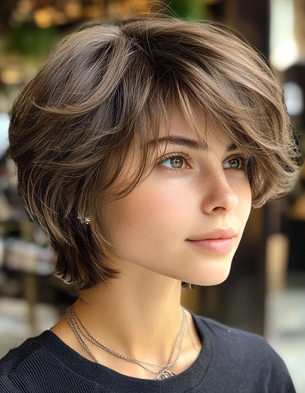 35 Cute Short Hairstyles to Rock : Feathered Bob with Side-Swept Bangs