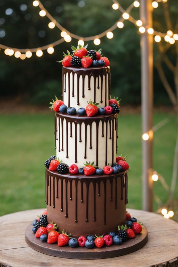 61 Exquisite Wedding Cakes for Every Style: Chocolate Drip Berry Cake