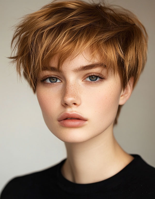 35 Cute Short Hairstyles to Rock : Textured Pixie with Golden Highlights