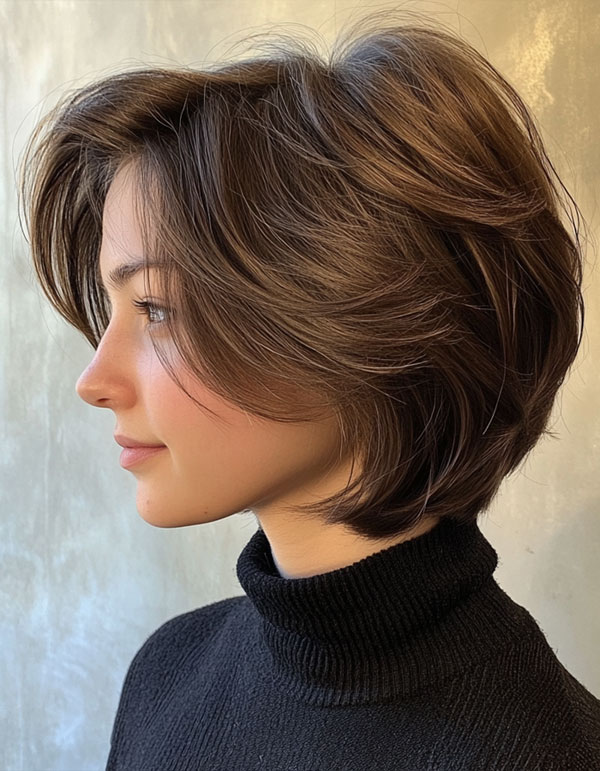 43 Bixie Haircuts For a Chic & Modern Look : Chestnut Brown Flowing Bixie