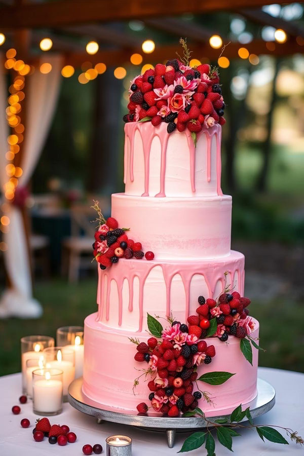 61 Exquisite Wedding Cakes for Every Style: Romantic Garden Berry Cake