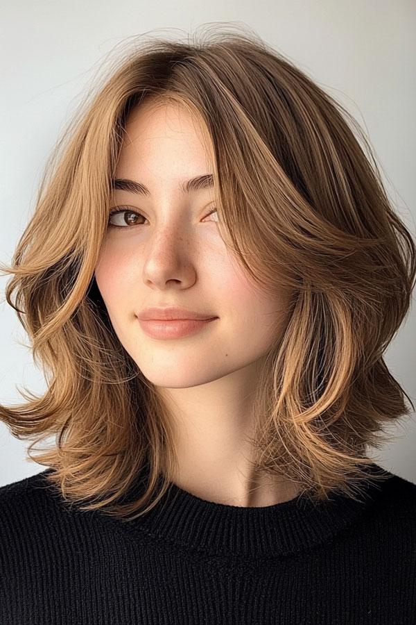 45 Chic Layered Bob Haircuts : Softly Layered Sun-Kissed Lob