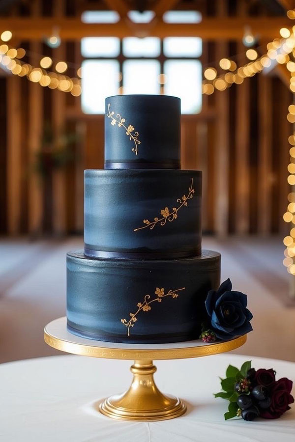 61 Exquisite Wedding Cakes for Every Style: Midnight Blue Elegant Cake