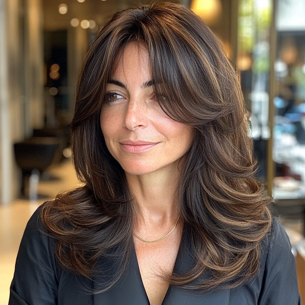 35 Layered Haircuts for Women Over 40 : Elegant Brunette Layers