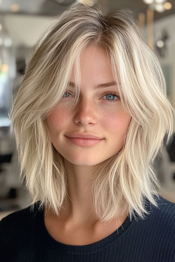 Chic Blonde Soft Layered Bob, Trendsetting Tousled Layers