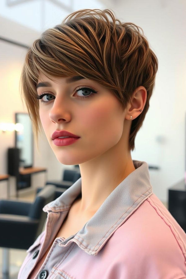 40 Pixie Haircuts for Modern Women : Polished Chestnut Pixie