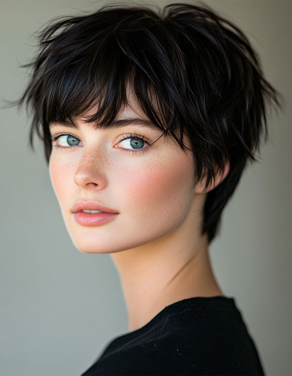 Modern Jet Black Pixie with Texture, Cute Short Hairstyle, short haircut