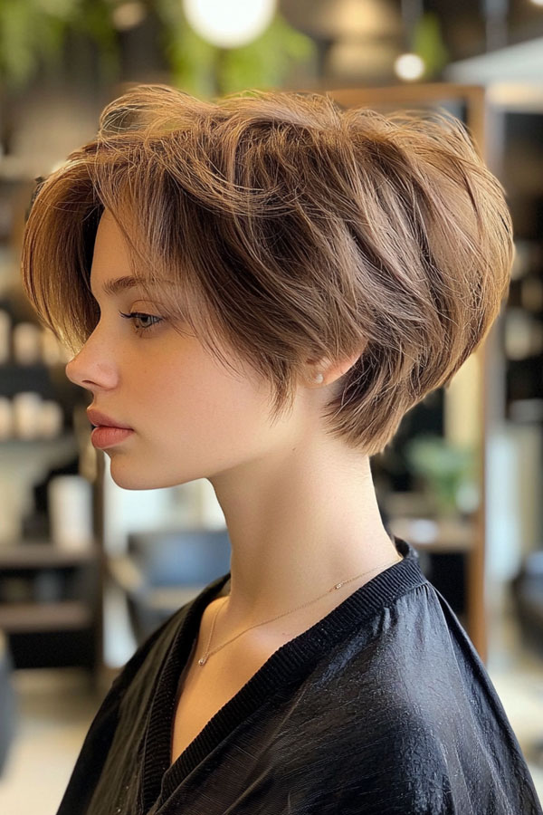 43 Bixie Haircuts For a Chic & Modern Look : Muted Brown Edgy Bixie