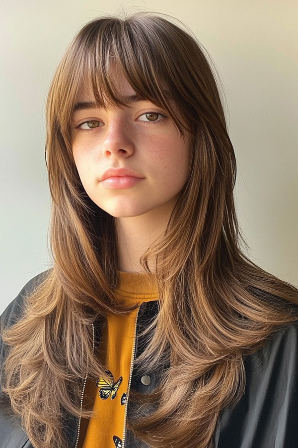 Modern Softly Feathered Layers with Fringe, butterfly layered haircut, Cute Layered Hairstyle For Long Hair, long layered haircut