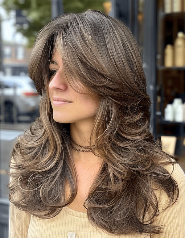 30 Long Butterfly Layered Haircuts : Smoky Brunette Layers