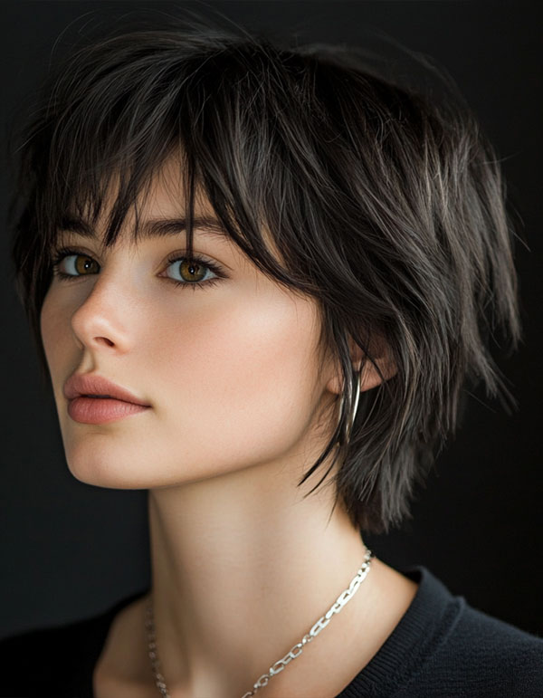 Edgy Layered Bob with Wispy Bangs, Cute Short Hairstyle, short haircut