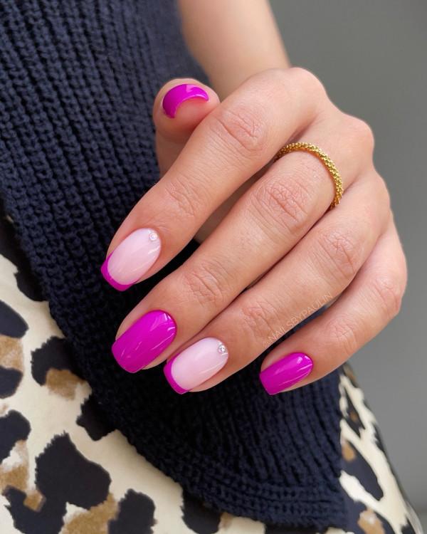 Vivid Pink Nails , pink french tip nails