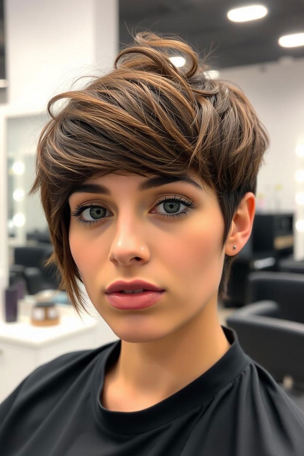 40 Pixie Haircuts for Modern Women : Edgy Textured Chestnut Pixie