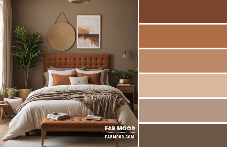 bedroom colour scheme, earth tone bedroom, brown colour scheme for bedroom, warm hued bedroom design