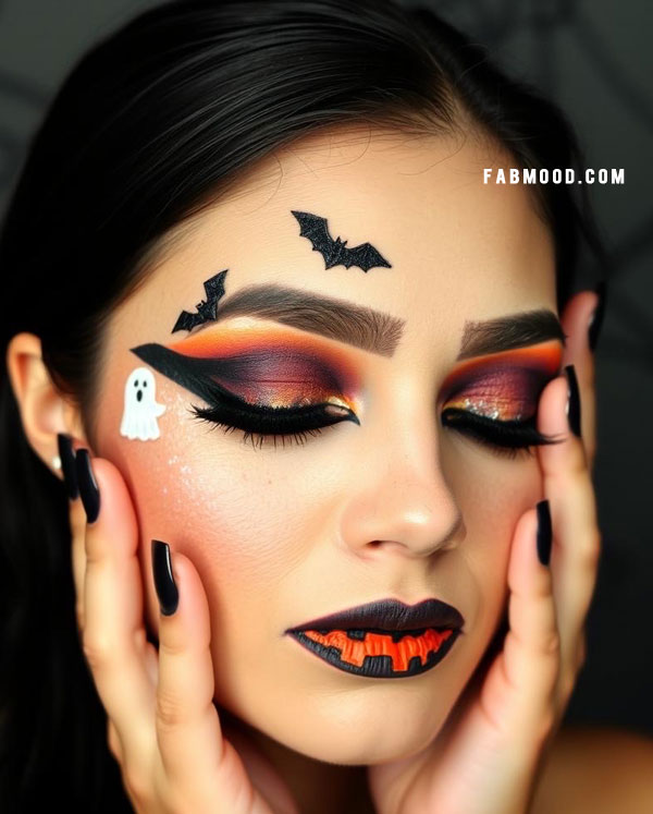 Midnight Pumpkin Glam, Halloween Makeup Look, spooky halloween makeup inspirations, Halloween makeup eye makeup