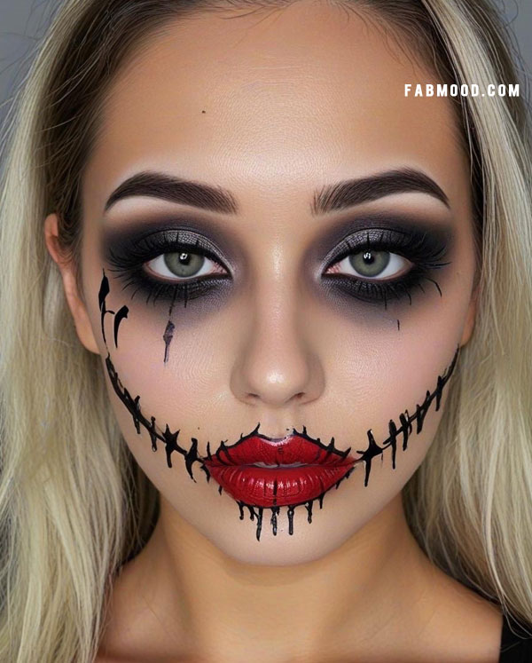 100 Halloween Makeup Looks : Stitched Doll Horror