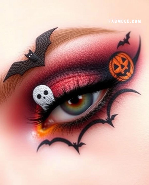 100 Halloween Makeup Looks : Haunted Red & Black Glam