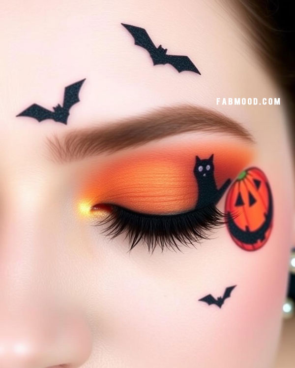 100 Halloween Makeup Looks : Black Cat & Pumpkin Glow