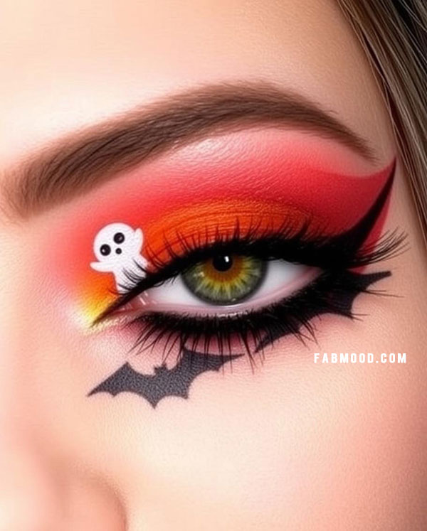 100 Halloween Makeup Looks : Fiery Ghost & Bat Glam