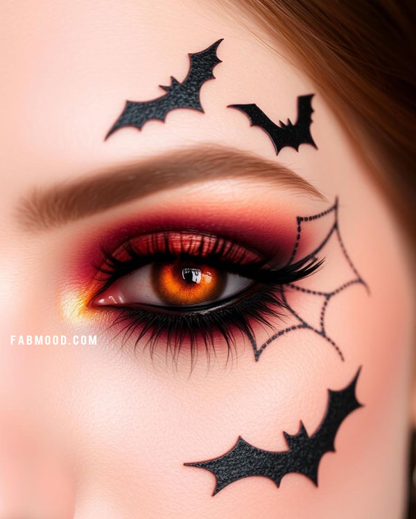 100 Halloween Makeup Looks : Mesmerizing Spider Web and Bat Halloween Makeup