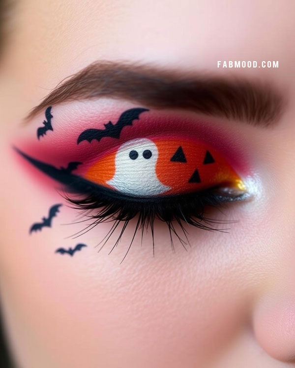 100 Halloween Makeup Looks : Spooky Ghost and Pumpkin Eye Makeup