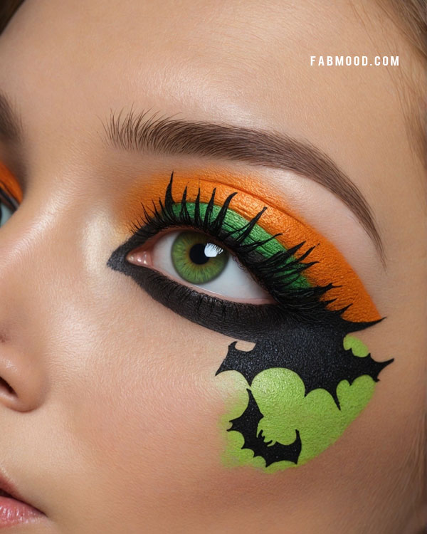 100 Halloween Makeup Looks : Vibrant Halloween Bat Eye Makeup