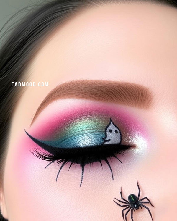 100 Halloween Makeup Looks : Ethereal Halloween Makeup with Ghost and Spider Elements