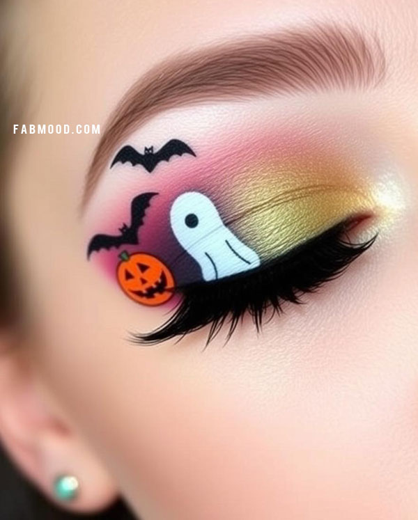 100 Halloween Makeup Looks :  Spooky Yet Cute Halloween Makeup with Ghost and Pumpkin