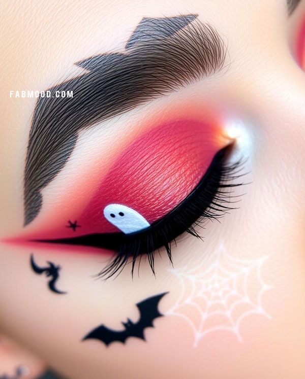 100 Halloween Makeup Looks : Spooky Halloween Eye Makeup with Ghost and Web Details