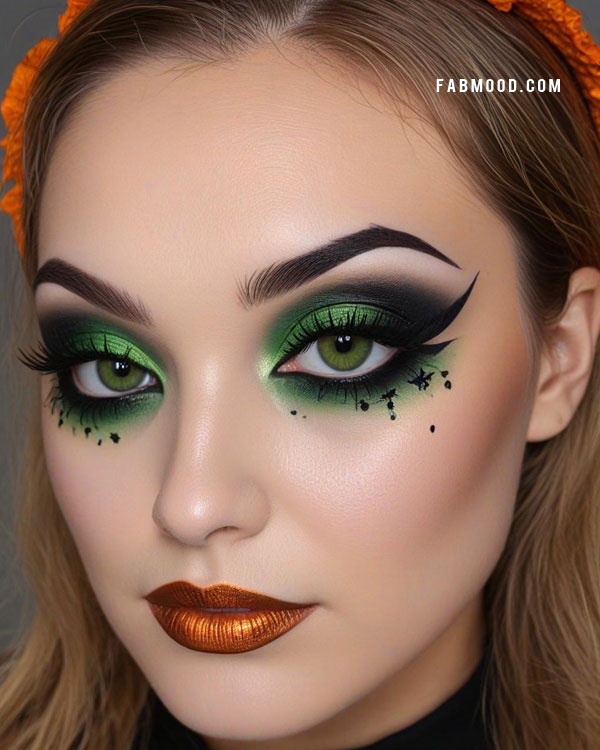 100 Halloween Makeup Looks : Enchanting Green and Black Halloween Makeup