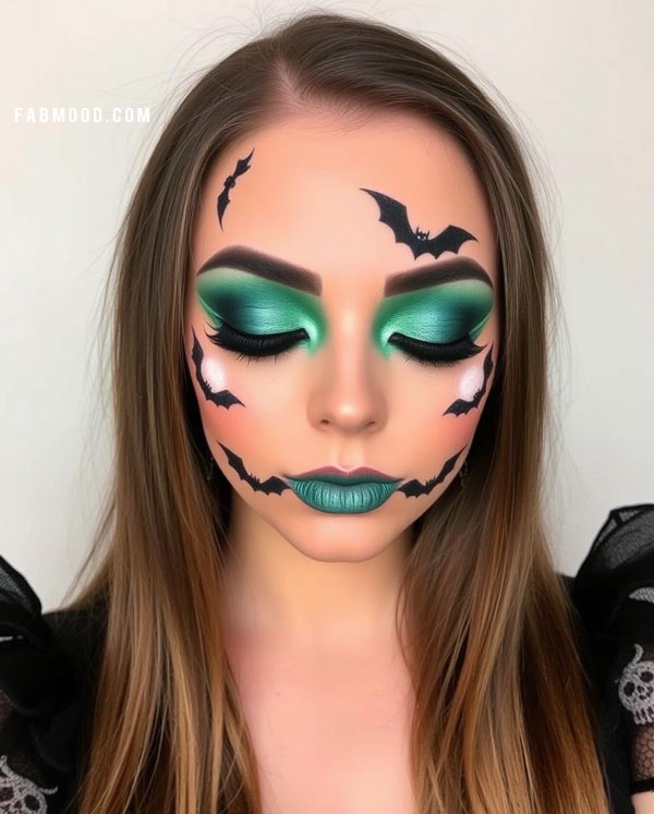 100 Halloween Makeup Looks : Enchanting Green Bat Makeup