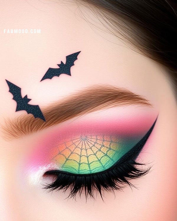 Pastel Webs & Bats, Halloween Makeup Look, spooky halloween makeup inspirations, Halloween makeup eye makeup