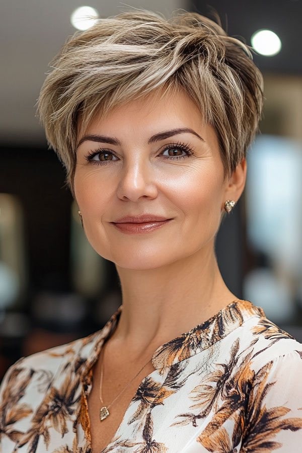 Ash Blonde Textured Pixie Haircut For Women Over 50