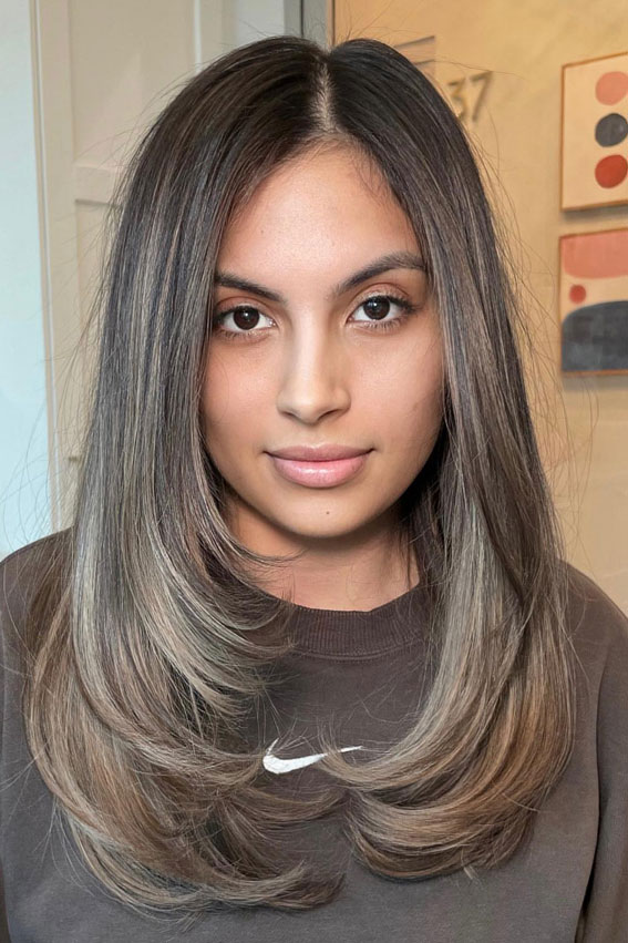 35 Trending Medium Layered Haircuts : Ash Brown Layers with Sleek Finish