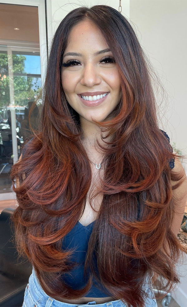 37 Stunning Voluminous Long Layered Haircuts : Auburn Butterfly Layered Haircut