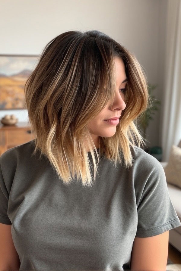 39 Flattering Medium Hairstyles Perfect for Thin Hair : Balayage Lob with Soft Waves