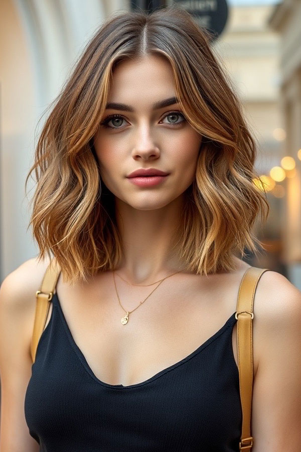 32 Low-Maintenance Medium-Length Haircuts : Beachy Waves with a Middle Part